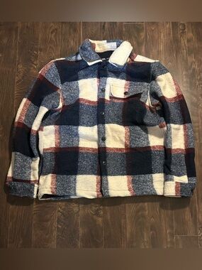 zara red white and blue check jacket overshirt unisex